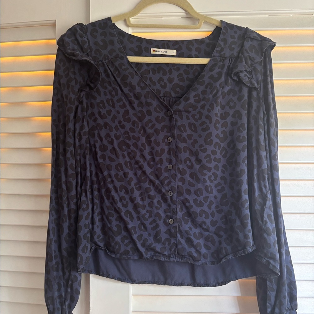 Marine Layer Navy Leopard Print Blouse